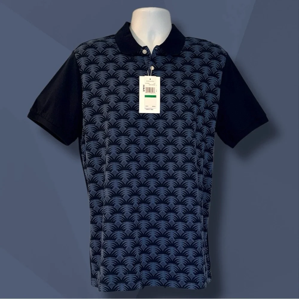 Original Penguin Palm Print Polo Shirt Men’s Large - NWT Dark Sapphire Blue - Picture 2 of 10